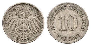 Германия 10 пфеннигов 1900 E, Вильгельм II (1888-1918) KM 12, J. 13 медно-никель 4636-813
