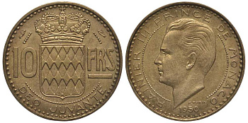 Монако 10 франков 1950 Ренье III (1949-2005) KM 130 алюминиевая бронза 113-827