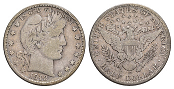 США 1/2 доллара (50 центов) 1912 D, 50 центов Барбера KM 116 серебро    5010-1724