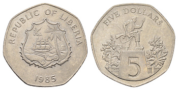 Либерия 5 долларов 1985 KM 44 медно-никель 4672-1033