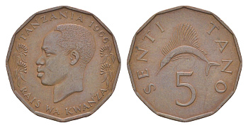 Танзания 5 центов 1966 KM 1 бронза 4620-945