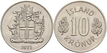 Исландия 10 крон 1971  KM 15 медно-никель    4143-217