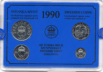 Швеция набор монетного двора из 4 монет 1990 Карл XVI Густав (1973- ) в пластике KM MS54 UNC 4-3-7-163