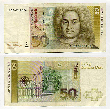 ФРГ 50 марок 1989 Pick 40 a бумага 451-409-3