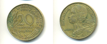 ФРАНЦИЯ 20 САНТИМОВ 1963 KM 930 медь алюминий никель 86-1734