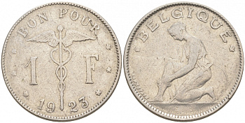 Бельгия 1 франк 1923 Belgique, Альберт I (1909-1934) KM 89 никель 68-231