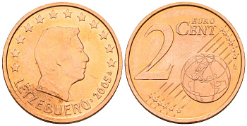 Люксембург 2 евроцента 2005 KM 76 сталь плакированная медью UNC 4147-812