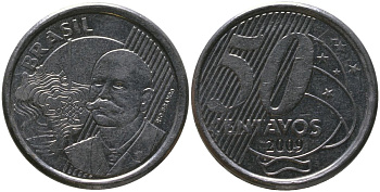 Бразилия 50 сентаво 2009 KM 651a, Schon 159a, Bentes 780 нержавеющая сталь 4523-517