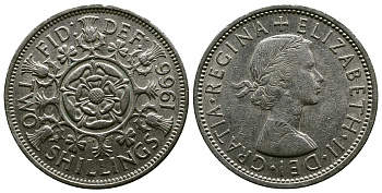 Великобритания 2 шиллинга (флорин) 1966 Елизавета II (1952-2022) KM 906, Spink 4146 медно-никель 4382-632