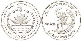 Бангладеш 1 така 1992 XXV Олимпийские игры в Барселоне 1992 год, бег KM 14 серебро PROOF 272-1345