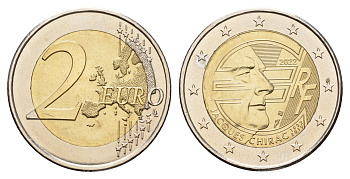 Франция 2 евро 2022 Жак Ширак KM 3066 биметалл UNC 67-1057