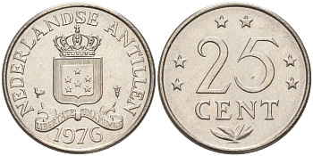 Нидерландские Антилы 25 центов 1976 Юлиана (1948-1980) KM 11 никель 4541-644