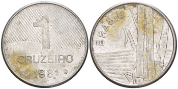 Бразилия 1 крузейро 1981 сахарный тростник KM 590 нержавеющая сталь 51-1653