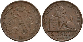Бельгия 2 сантима 1911 Belgen KM 65 медь    4187-415