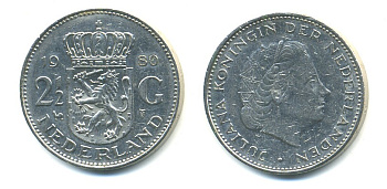 Нидерланды 2 1/2 гульдена 1980 Юлиана (1948-1980) KM 191 никель 84-1322