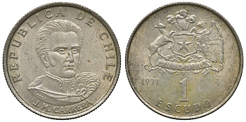 Чили 1 эскудо 1971 Хосе Мигель Каррера KM 197 медно-никель 4118-244