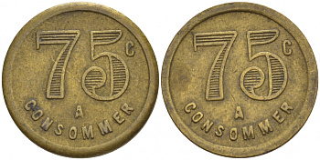 ФРАНЦИЯ ЖЕТОН ИГРОВОЙ ND 75 С CONSOMMER желтый металл 4532-1111