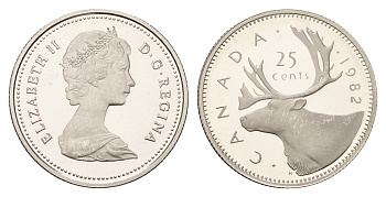 Канада 25 центов 1982 Елизавета II (1952-2022), олень KM 74 никель PROOF 633-1234