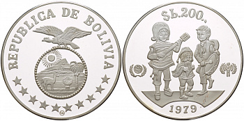 Боливия 200 песо 1979 Международный год защиты детей KM 198 серебро PROOF 11-183-32