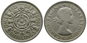 Великобритания 2 шиллинга (флорин) 1965 Елизавета II (1952-2022) KM 906, Spink 4146 медно-никель 4382-534