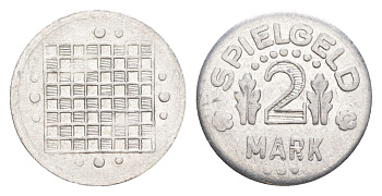 Германия игровой жетон в 2 марки ND разновидность - Шахматная доска с точками, вес 0,8 гр, диаметр 20 мм алюминий UNC 54-163