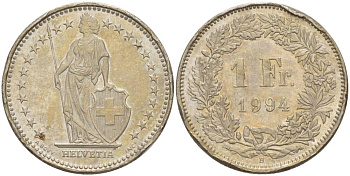 ШВЕЙЦАРИЯ 1 ФРАНК 1994 В KM 24а.3 медно-никель 4551-855