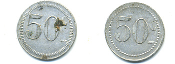 ФРАНЦИЯ 50 САНТИМОВ НАЧАЛО XX ВЕКА d 24 мм, вес около 1,0 гр., платежный жетон., платежный жетон алюминий 89-1053