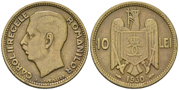Румыния 10 леев (лей) 1930 Кароль II (1930-1940) KM 49 никель латунь 4586-817
