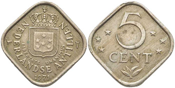 Нидерландские Антилы 5 центов 1971 Юлиана (1948-1980) KM 13 медно-никель 112-611