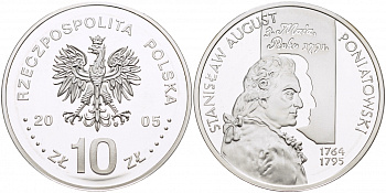 Польша 10 злотых 2005 MW, Станислав Август Понятовский (1764-1795) KM 552 серебро PROOF 1087-2-61