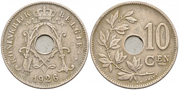БЕЛЬГИЯ 10 САНТИМОВ 1926 BELGIE KM 86 медно-никель 68-252
