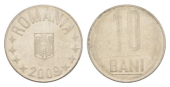 Румыния 10 бань (бани) 2009 KM 191 сталь плакированная никелем UNC 4644-1265