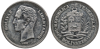 Венесуэла 2 боливара 1990 Симон Боливар KM 43a никелированная сталь UNC 4579-734