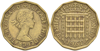 Великобритания 3 пенса 1961 Елизавета II (1952-2022) KM 900, Spink 4153 никель латунь 4556-511