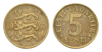 Эстония 5 сентов 1992 KM 21 латунь 192-263