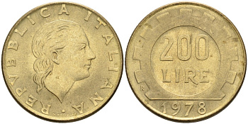 Италия 200 лир 1978 R, шестерня KM 105 алюминиевая бронза 4175-824