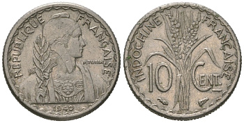 Французский Индокитай 10 сантимов 1940 KM 21.1 никель 4152-1012
