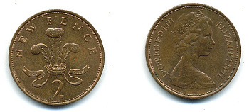 Великобритания 2 пенса 1971 Елизавета II (1952-2022) КМ 916, Spink 4235 (C1) бронза 4110-645