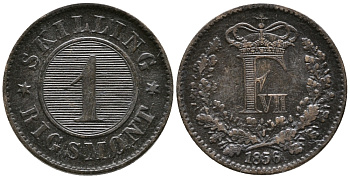 ДАНИЯ 1 СКИЛЛИНГ РИГСМОНТ 1856 ФРЕДЕРИК VII (1848-1863) KM 763 (С135) бронза 28-1135