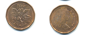 КАНАДА 1 ЦЕНТ 1988 КЛЕНОВЫЙ ЛИСТ KM 132 бронза 177-1424