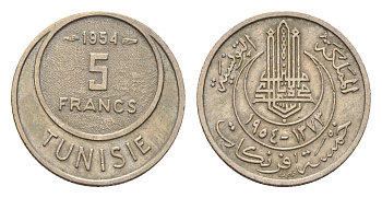Тунис 5 франков 1954 KM 277 медно-никель 4669-517