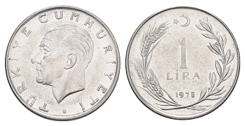 Турция 1 лира 1978 Кемаль Ататюрк KM 889a.2 нержавеющая сталь 4648-755