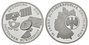 ФРГ МЕДАЛЬ 1989 50 ЛЕТ ФРГ, КОСМОС, 40 мм, 19,9 гр серебро PROOF 05-095-13