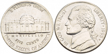 США 5 ЦЕНТОВ 1995 D, ДЖЕФФЕРСОН KM А192 медно-никель 4546-1224