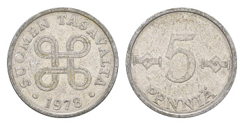 Финляндия 5 пенни 1978 KM 45a алюминий 4647-311