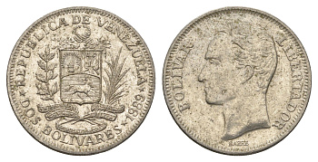 Венесуэла 2 боливара 1989 Симон Боливар Y 43a сталь плакированная никелем 4662-947