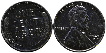США 1 цент 1943 S (Сан-Франциско), Авраам Линкольн KM 132 a сталь плакированная цинком 4392-1238