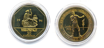 Танзания 2000 шиллингов 1996 XXVI Олимпийские игры 1996 года в Атланте, 100 лет Олимпийскому движению, боксеры, пробник, рубчатый гурт латунь PROOF 06-157-11