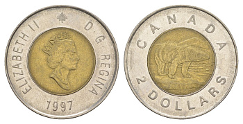 Канада 2 доллара 1997 Елизавета II (1952-2022), полярный медведь KM 270 биметалл 4631-833
