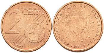 НИДЕРЛАНДЫ 2 ЕВРОЦЕНТА 2004 БЕАТРИКС KM 235 сталь плакированная медью 4543-242